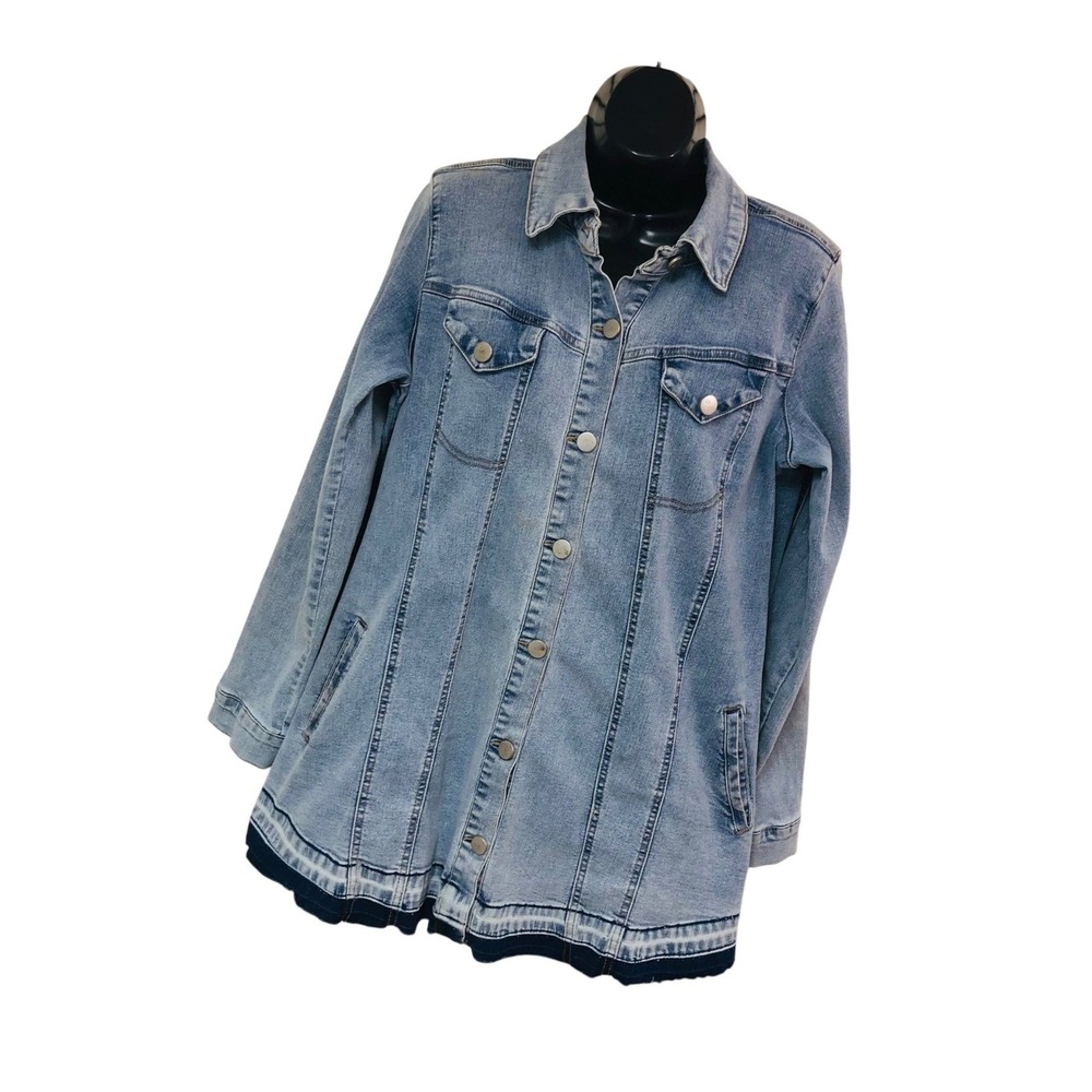 LOGO by Lori Goldstein Denim Jacket Size 10 Boho Grunge Indie Frayed Raw Hem